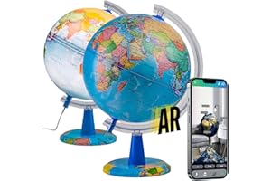 EXERZ Podświetlany globus 20 cm - mapa języka angielskiego - AR (aplikacja) interaktywny globus świata, zabawki STEM prezenty dla dzieci w wieku 4-12 lat - iOS