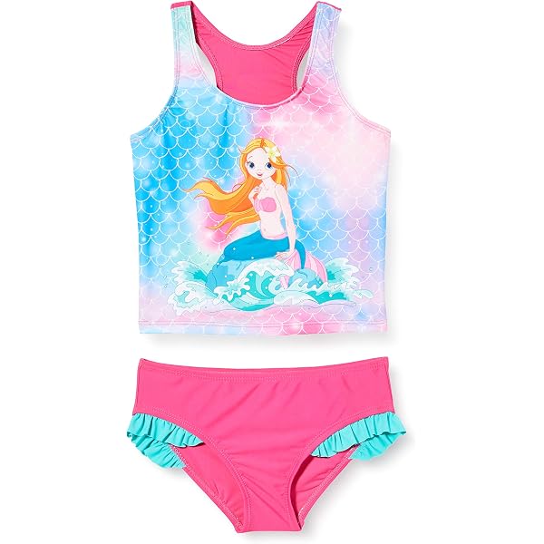 Maillot De Bain Licorne Fille Harry Bear - Tankini 2 Pièces Rose - Volant Et Paillettes - Taille 4-6 Ans
