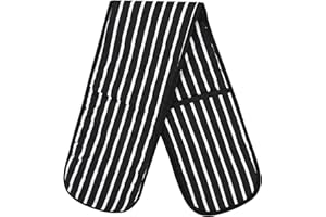 ASD ACCESSORIES Butcher Quilted Stripe Pot Holder Heat Resistant Mitt 100% Cotton Double Oven Gloves (Black)