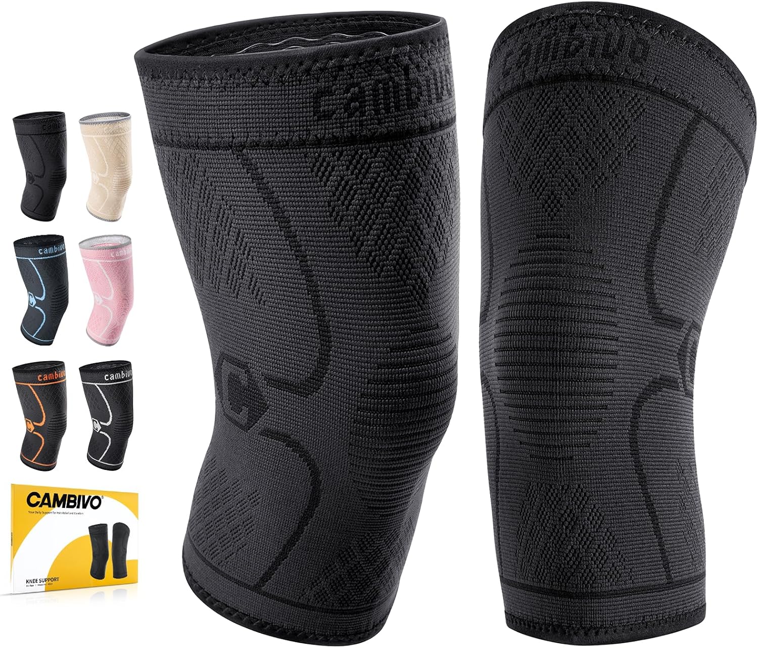 CAMBIVO 2Pcs Rodilleras Gym de Compresion, Rodilleras Menisco y Ligamento, Rodillera Transpirable y Antideslizante para Gym, Voleibol, Baloncesto, Correr, Bicicleta, Unisex