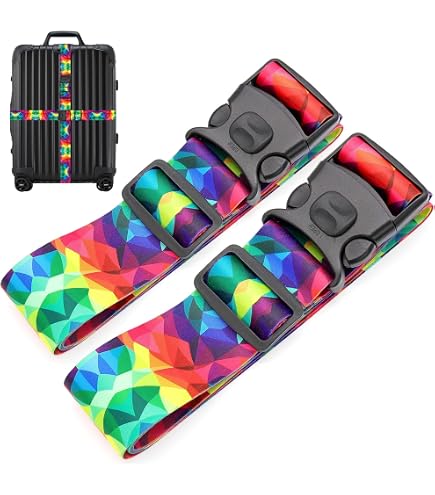 Set De 2 Sangles Réglables Pour Valises - Ceintures De Sécurité Multicolores Avec Boucles Protectrices (180cm X 5cm)