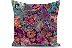 KUNQIAN Cushion Cover Boho Purple Bohemian Mandala Paisley Hippie Decor Abstract Flower Pillow Cover for Home Livingroom Couch Bed Sofa Decorate 18"x18" 45x45cm