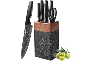micocali Kitchen Knife Set, 6 Piece Knife Set with Block, Stainless Steel Kitchen Knives for Chopping Chef, Utility,Bread, Filleting & Paring Tools.