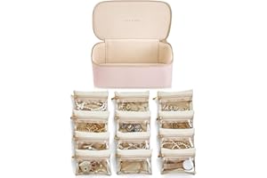 Vlando Portagioie da viaggio, moderno con 12 sacchetti per gioielli, da viaggio, in pelle, sacchetto di velluto trasparente, per donne, ragazze, regalo, rosa