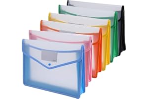 ipow 6 Pcs Pochette Plastique A4 / Classeur/Classeur Rangement Documents à Bouton Pression, Porte Document A4 Extensible, Trieur Document, Fichier, Papiers et Carte - 6 Couleurs