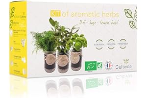 Cultivea® Kit completo de hierbas - Cultiva tus propias hierbas aromáticas - 100% ecológicas: semillas orgánicas - Decora tu hogar con un huerto urbano. (Eneldo, Salvia, Albahaca Limón)