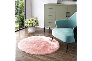 Latepis Teppich Rund Rosa 90 cm Plüsch Weich Fellteppich Klein Flauschig Teppich Schaffell Kunstfell Waschbarer Teppich