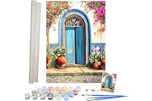 shixpiov Malen Nach Zahlen Erwachsene Landschaft, Paint by Numbers Abstrakt Kunstdrucke, Handgemalt Ölgemälde Kits auf Leinwand für Home Haus Deko - ohne Rahmen 40 * 50 cm(Blaue Tür)