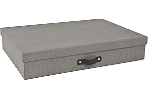 Bigso Box of Sweden Caja archivadora para documentos en formato A3 – Organizador de cartas con tapa y asa – Caja de almacenamiento con tapa de tablero de fibras y papel con aspecto de lino – gris