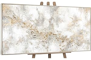 YS-Art Pittura acrilica su tela La arte astratta moderna Dipinta a mano colori chiari con oro Arredamento del salotto con cornice 120x60 cm