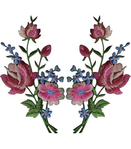 Aufnäher Mit Rosa Blumen, Bestickt – 1 Paar (8x10,6 Cm), Zum Aufbügeln Oder Aufnähen