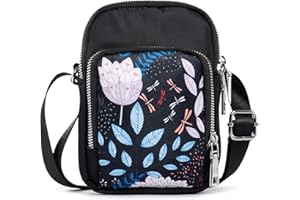 LaRechor Mobile Phone Bags for Women, Patterned Crossbody Pouch Bag, 3 Zipper Compartments