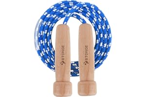 BTONGE Springseil, Speed Rope Verstellbar mit Natürlichem Holzgriff, Traditionelles Baumwoll Seilspringen, Länge Einstellbar, Rutschfest und Ideal für Fitness, Geeignet für Erwachsene
