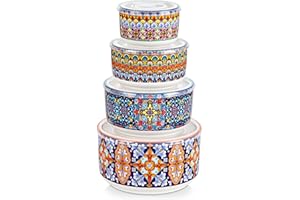 vancasso Lot de 4 Bols avec Couvercle Hermétiques - 300ml/600ml/1080ml/1800ml - Bols en Céramique pour Stockage des Aliments, Passe au Micro-ondes et au Lave-vaisselle, Style Bohème