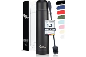 Milu Termos butelka termos kolba termos butelka izolowana 1L, 750ml, 500ml - izolowana butelka do picia ze stali nierdzewnej, 100% szczelność, podwójna izolacja ściany (Czarny, 1000 ml)