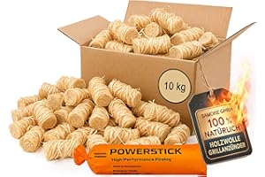 SAMORE Bio-Kaminanzünder und Öko-Grillanzünder aus Holzwolle inkl XXL Powerstick, in pflanzlichem Wachs, Kohleanzünder | Wachsanzünder | Anzündwolle | Anzündhilfe ohne Rückstände (10,0 kg (ca. 800 Anzünder))