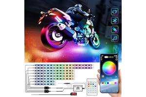 LIGHEID 8pcs Motorcycle underglow LED Light Kit, Dual Zone RGB Motorcycle LED Strip Lights with Brake Turn Signal, Multicolor Music Mode & Fuse Protection Waterproof Motorcycle Underlight Accessories Lights