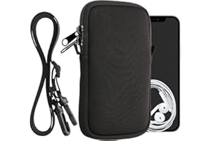 kwmobile Handytasche für Smartphones L - 6,5" - Neopren Handy Hülle Schwarz mit Kordel - Handy Tasche mit Handykette 16,5 x 8,9 cm Innenmaße