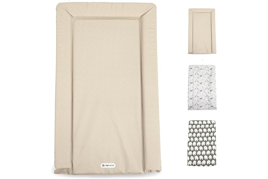 My Babiie Changing Mat - Padded, Waterproof, Raised Edges, Easy Wipe Clean, Baby Nappy Change Mat - Oatmeal Herringbone