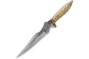 Hobby Hut HH-302 | Coltello in Acciaio Damasco a 12 Pollici Fatto a Mano | Coltello da Caccia, Manico in micarta | Progettato per la Caccia e Il Campeggio