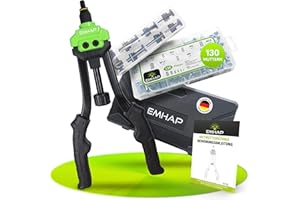 EMHAP© Nietmutternzange Set PREMIUM Blindnietmutternzange inkl. Organizer box 130 Nietmuttern Set M3, M4, M5, M6, M8, M10, M12 Einpressmuttern (Nietmutternzange Set)