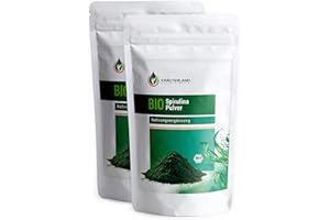 ‎KRÄUTERLAND N A T U R - Ö L M Ü H L E Kräuterland - Organic Spirulina Powder 1000 g - 100% Pure, Vegan, 60% Protein - for Green Smoothies & Shakes in Raw Food Quality (2 x 500 g)