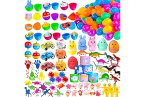 Beanumerous Easter Egg Hunt Kit 152 Pcs, Truly Prefilled Easter Eggs 76 pcs Filled with 76 Small Toys Inside, Basket Party Bag Fillers Prizes for Kids Children