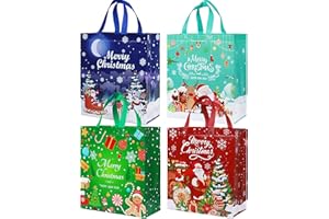 Pecehom 4Pcs Large Christmas Tote Bags,Reusable Waterproof Shopping Bag with Handle Non-woven Fabric Gift Bags for Holiday Xmas Event Party