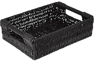 Woodluv Storage Baskets, Storage Boxes Hamper Basket, Storage Baskets for Shelves, Black, Medium