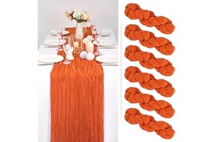 SHOWGEOUS 6 Pack Cheesecloth Table Runner Orange Table Runner 90 x 300cm Long Semi-Sheer Fabric Cheese Cloth Table Runners Boho or Rustic Wedding Decor for Wedding Bridal Shower Baby Shower Holiday Party