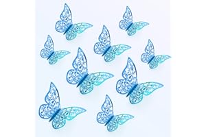 REALJOY Zhenle 36Pcs 3D Butterfly Wall Sticker 3 Sizes Butterfly Wall Decals Butterflies Stickers for Walls Bedroom Party Wedding Decors(Blue)