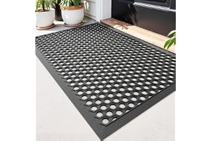 DEXI Dörrmatta Utomhus 60 x 90 cm, Halkfri Slitstark Gummi Dörrmatta med dräneringshål, smutsfångare vattentät främre entrematta för veranda, uteplats, trädgård, Kolgrå