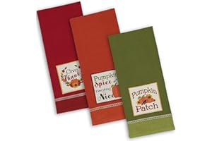 DII Thanksgiving Fall Kitchen Towels Collection Decorative Embellished Dish Towel Set, 18x28, Country Pumpkin, 3 Count