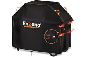 Enzeno Cubierta para Barbacoa Resistente a la Intemperie, Cubierta para Barbacoa de Gas, Impermeable, Funda Protectora a Prueba de Polvo para Weber, Brinkmann, Char Broil, 147x61x122 cm, Color Negro