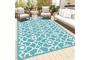 ‎ENYHOM Enyhom Outdoor Terrasse Teppich, 120 x 180 cm Reversible Matte Kunststoff Stroh Teppich Farbecht Wendbar Balkonteppich UV-beständige Campingmatte für Patio Strand BBQ Picknick Deck, Türkis