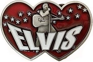 SISKIYOU Officially Licensed Elvis Presley 'Double Heart' Belt Buckle - Dark Red