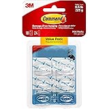 Command Mini Hook, Value Pack of 18 Mini Hooks and 24 Small Adhesive Strips, Transparent - Damage Free Hanging - Holds up to