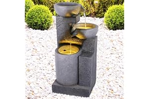 AMUR Fuente DE JARDÍN y Fuente DE Agua Set DE Agua con luz LED Fuente Ornamental, Fuente Decorativa para jardín, Balcon, terraza e Interiores