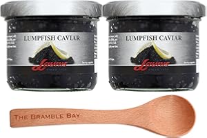 THE BRAMBLE BAY Caviar bundle contains Launis Lykkeberg Lumpfish Caviar Pack of 2 X 100g, Wooden Spoon