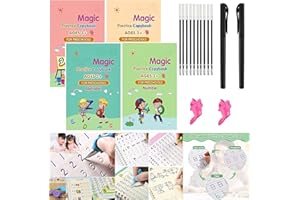 SHOPPOSTREET Sank Magic Practice Copybook, (4 BOOK + 10 REFILL+ 2 Pen +2 Grip) Number Tracing Book for Preschoolers with Pen,