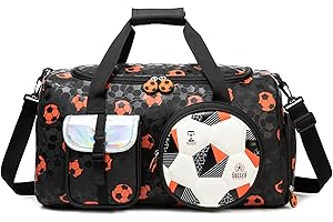 HTgroce Girls' Sports Bag Swimming Bag Travel Weekend Beach Football Gym with Compartment Shoes, Black Football, Travel Bags