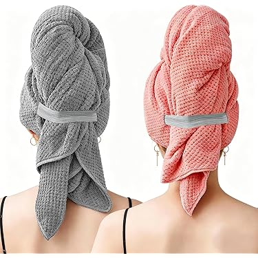 SOFTBATFY Asciugamano Avvolgente Da Donna In Microfibra Con Asciugamano Per Capelli Integrato, Regolabile, Morbidissimo E Assorbente – Beige