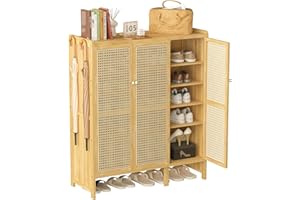 unho Meuble Chaussure d’Entrée en Bambou: Rangement Chaussure avec 5 Étagères Armoire à Chaussures avec 4 Crochets Design - 90.5 × 35 × 107 cm