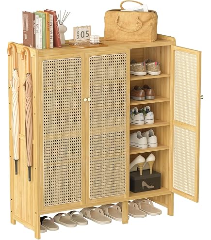 Meuble à Chaussures 100 Cm Style Rustique En Finition Bois, Armoire à Chaussures Pour 20 Paires, Avec 4 Portes Pour Entrée, Couloir Ou Vestibule