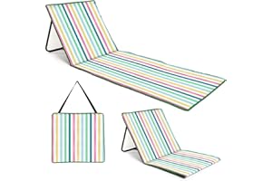 just be... Sonnenmatte für den Strand, klappbar, leicht, tragbar, verstellbare Sonnenliege mit Rückenlehne und Tasche für Wertsachen für Urlaub, Garten, Camping, Park und Festivals, helle mehrfarbige