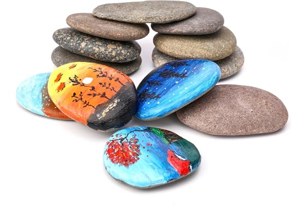 ShoppeWatch Galets a Peindre | Lot de 12 Pierres Plate Decoratif | Decoratif Naturel Cailloux Jardin Exterieur | Artisanat Taille de 5 à 8 cm PS10