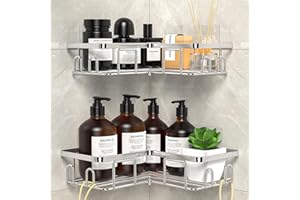 UUlioyer Estanteria Baño de Acero Inoxidable SUS304, Rinconera Ducha Sin Taladro, Bathroom Organizer, Estante Ducha para Almacenamiento Champú Gel, Plata (2 Piezas)