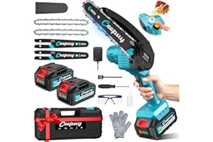 CEEPUY 6 Pollici Mini Motosega a Batteria per Potatura 2x5000 mAh, 880W Motosega Elettrica a Batteria Con Pompetta Olio, Sega Elettrica per Potatura per il Taglio Del Legno e Giardini