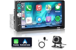 RIMOODY Apple Carplay Autoradio 1 Din avec Bluetooth Mains Libres Auto 7 Pouces Écran Tactile avec IOS/Android Mirror Link FM/USB/AUX Microphon Commande au Volant + Caméra de Recul
