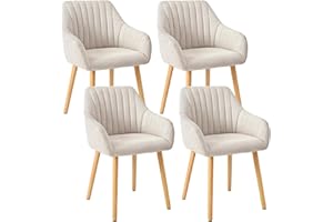 Goeurvant Lot de 4 Chaises Fauteuil Salle à Manger Chaises Beige avec Accoudoirs rembourrée en Polyester avec Pieds en Bois pour Salon Cuisine et Bureau